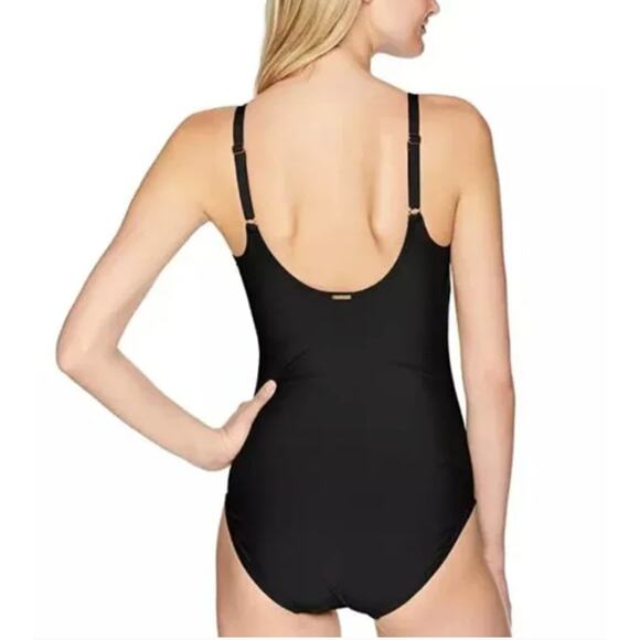 CALVIN KLEIN Black Twist-Front Tummy-Control One-Piece Swimsuit // 8 - Picture 3 of 14